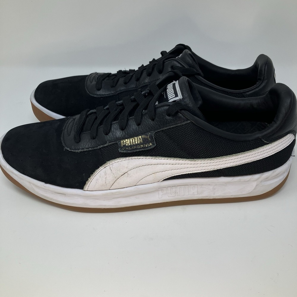 PUMA California Men Size 13 Black Suede Leather White Formstrip Gum Sole - Picture 3 of 16